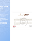 Clinical study results for a skincare product with text and branding on a blue and white background.
