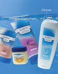 Calmé sensitive skin range in blue water: Hydra-Glow Moisturizer, pH Balance Restore Face Wash, Turmeric Calm Balm and Sensitive Skin Relief Body Wash